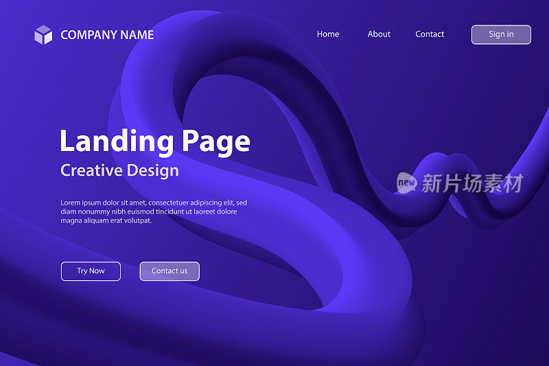 Landing page Template - Fluid Abstract Design on Blue gradient background